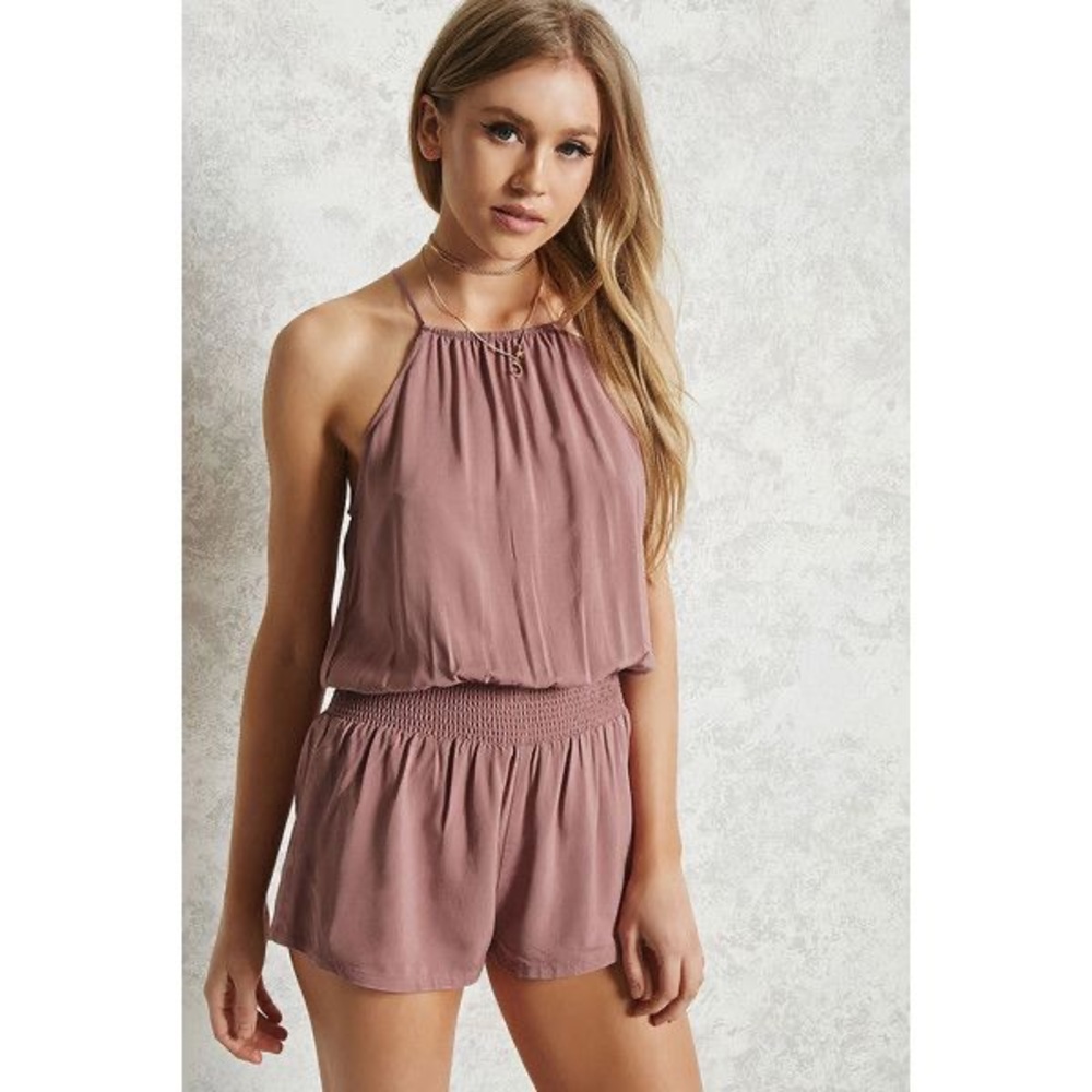 Forever 21 High Neck Pink Cami Romper
